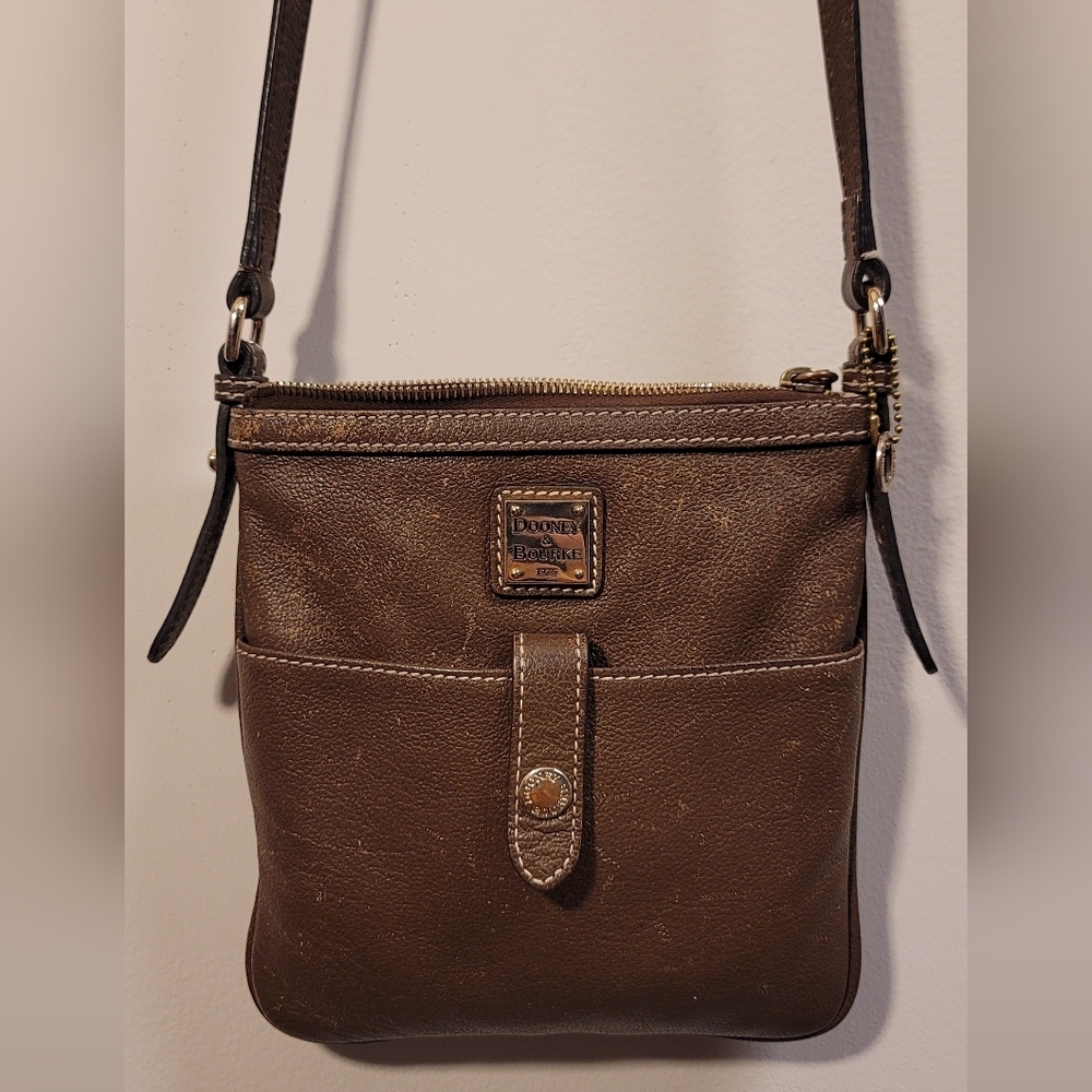 Dooney & Bourke dark chocolate brown leather letter carrier crossbody bag